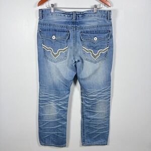 Y2K INC Mens Light Wash Slim Boot Embroidered Pocket Jeans 36x32